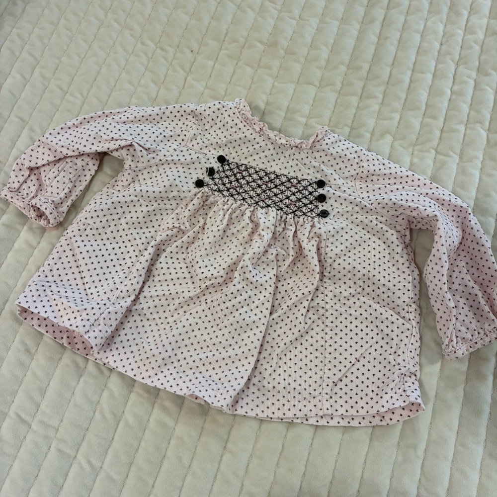 First Impressions Pink and Brown Baby Blouse 6 to 9 Month